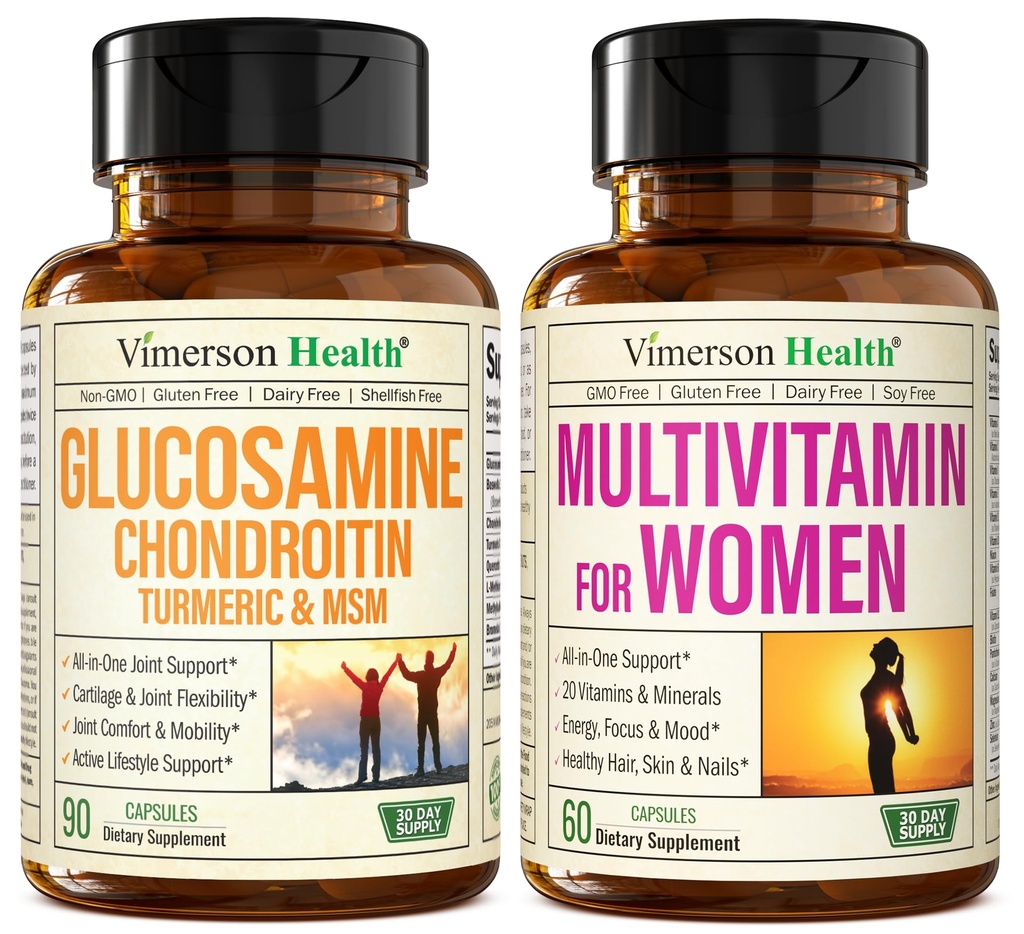 Glucosamin Chondroitin Turmeric + Multivitamin for Women 2-Bottle Supplement Bundle untuk Her.