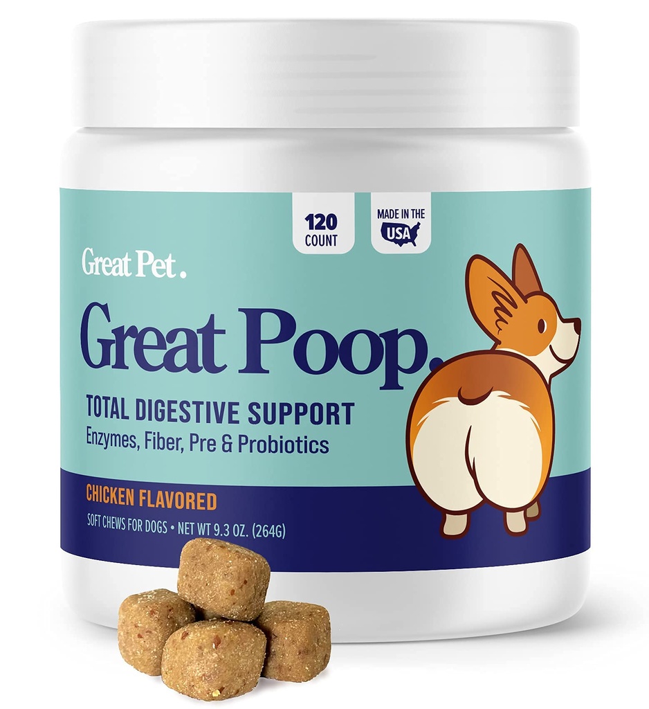 Propoop Besar untuk Dogs - Fiber for Dogs Suplemen dengan Progories Dog dan Digetical Enzimes untuk Gut Sehat, Firm Stool & Dirief - Chicken Flavored Pet Soft Chews dengan Predox