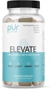 PUR Wellness Elevate Nootropic Brain Suppplement for Focus Clarity Memory Mood, 8 Mushroom Blend, Ginkgo Biloba, Ashwagandha, Magnesium for Natural Energy, Caffeinee- Free for Discentration