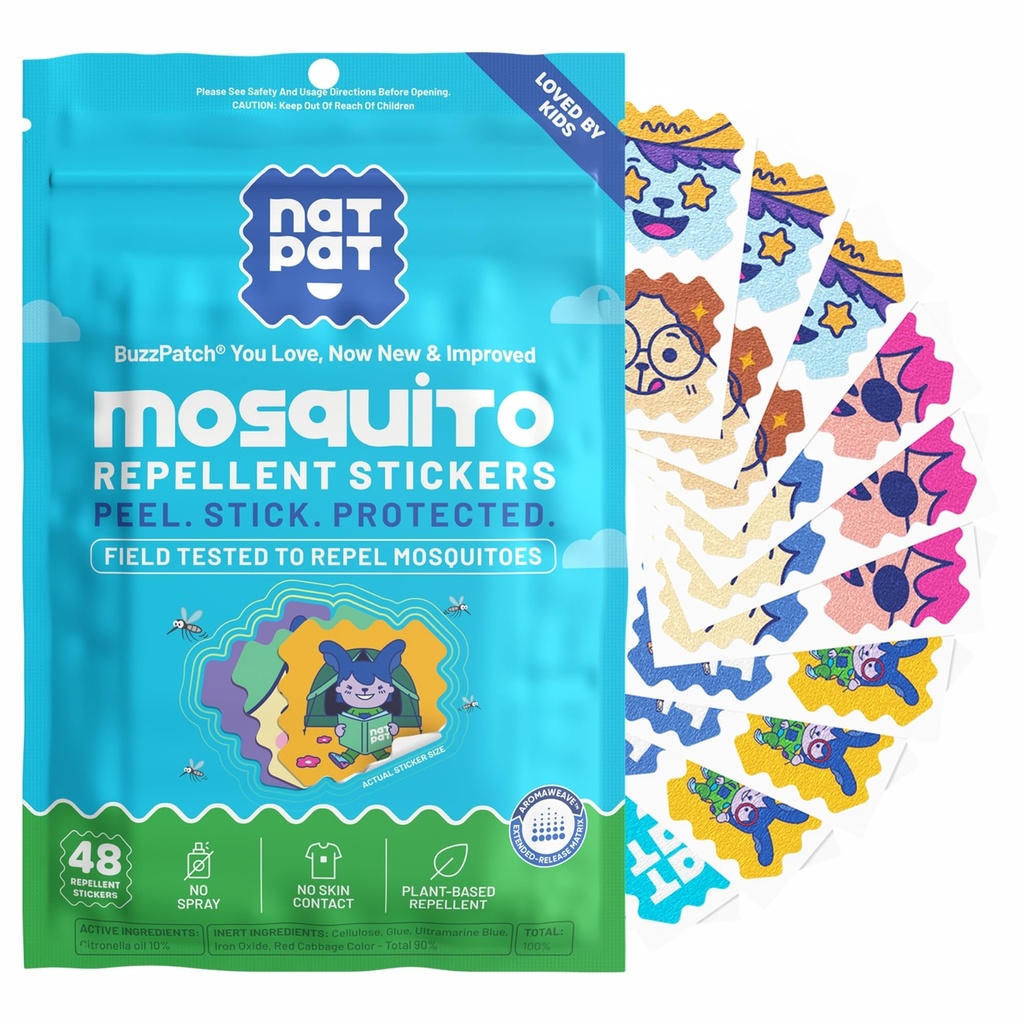Stiker Mosquito Patch NATPAT Patch untuk Anak-Anak - Tanaman Berdasarkan Ingrediers, Non- Toxic - The Original All Natural Citronella Escorella Oil Insect Patch, DEET Free, for Toddlers, Kids (60 Pack)