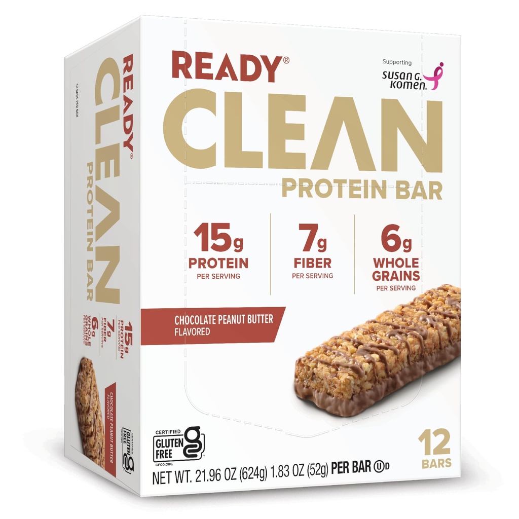 Ready ® Protein Bars - High- Protein Snack dengan 15g Whey Protein, All-Natural Ingreations, Support Lean Muscle and Recovery, No Android Sweeteners - Chocolate Peanut Butter, 12- Pack