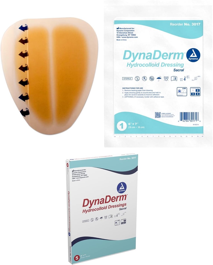 Dynarex Dynaderm Hydrocolloid Dressing, Sacral, 6 x 7 Inch / 5 Count