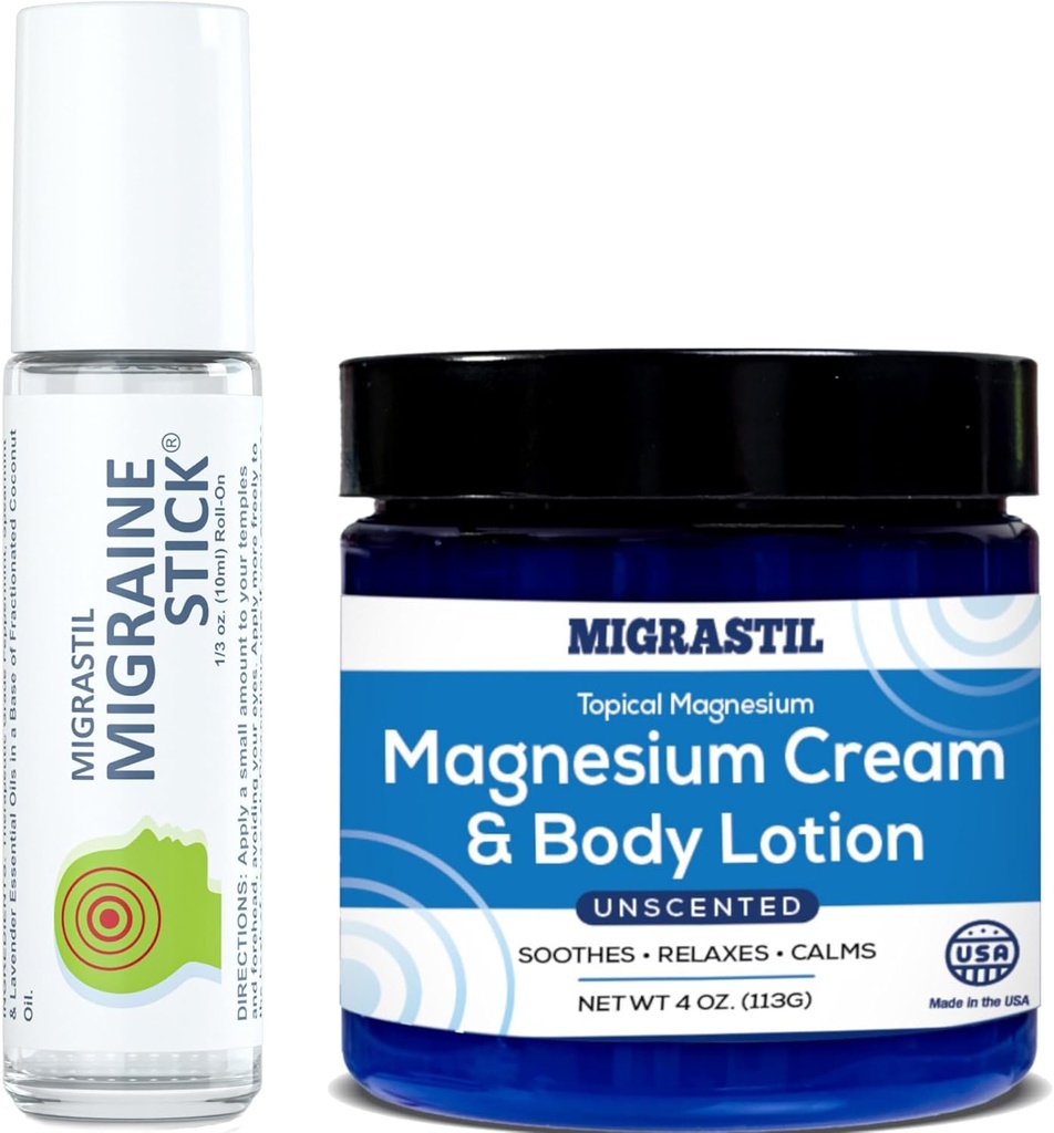 Migrastil Migraine Stick ® and Topical Magnesium Cream & Body Lotion Bundle