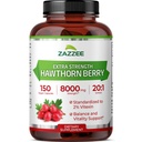 Zazzee Ekstra Kekuatan Hawthorn Berry 20: 1 Ekstraksi, 8000 mg Kekuatan, 2% Vixin, 150 Vegan Kapsul, 5 Bulan Supply, Terkonsentrasi dan Standardisasi Extract 20X, Non-GMO dan All-Natural