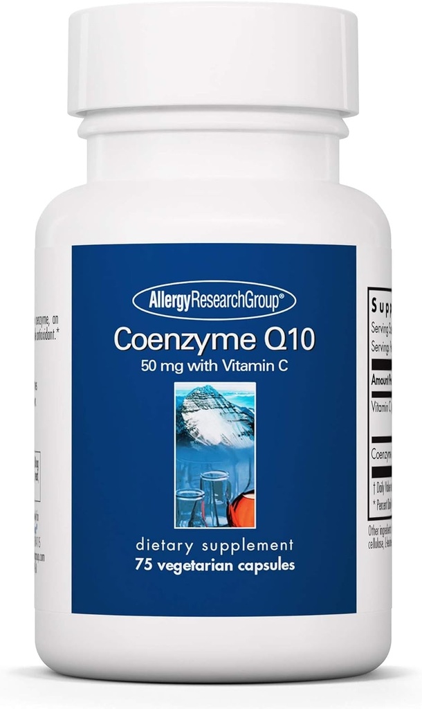 Kelompok Penelitian Alergi Koenzim Q10 Tambahan - dengan Vitamin C, Heart Health, CoQ10 50mg, Ubiquinol, Antioksidant, Vegetarian Capsules - 75 Count
