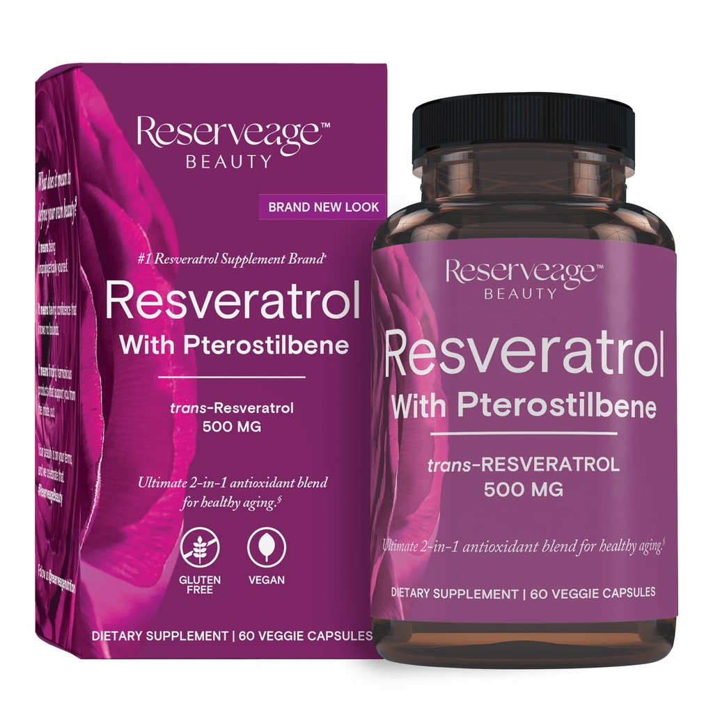 Reserveage Beauty, Resveratrol 500 mg dengan Pterostilbene, Antioxidant Suplemen & Heart Health, Pasport Heally Aging, Paleo, Keto, 60 Capsules (60 Servings)
