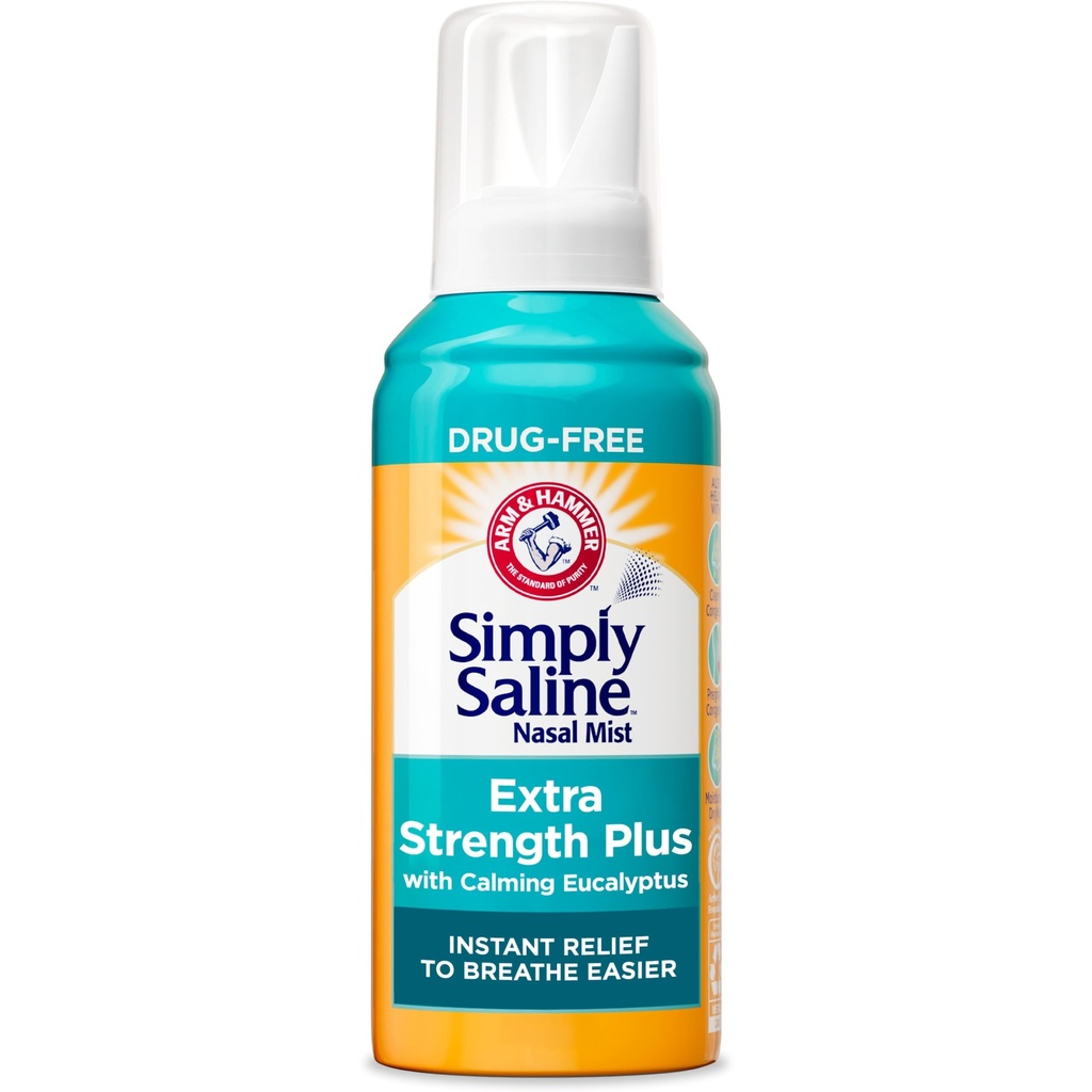 Arm & Hammer Sederhana Saline Ekstra Kekuatan Plus Eucalyptus Nasal Mist untuk kemacetan berat, 4.6 oz