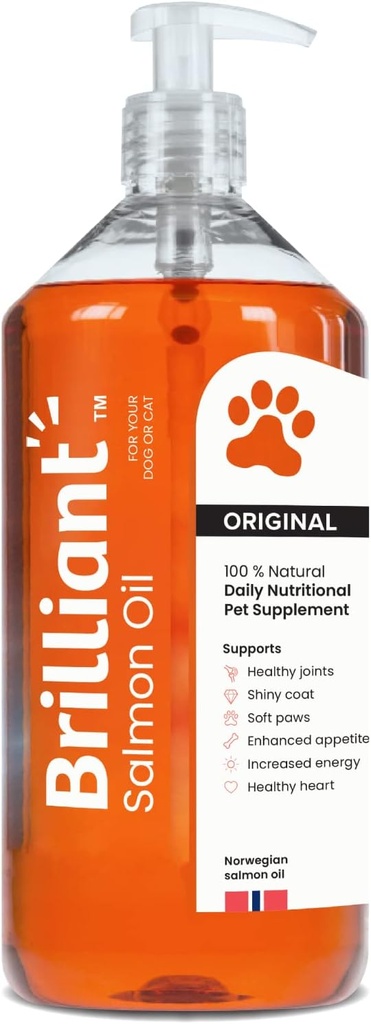 Brilliant Salmon Oil for Dogs, Catpies & Puppy = 124; Omega 3 Fish Oil Liquid Suplement with DHA, EPA Fatty Acids 124; Support Skin and Coat, Immune System & Gabungan Fungsi 124; Hofseth BioCare (34oz)