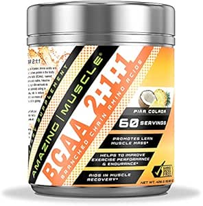 Amazing Muscle BCAA 2: 1: 1 Branched Chain Amino Acids Supplemen 124; 6000 Mg Per Serving 124; Pina Colada Flavor 124; 60 Servings