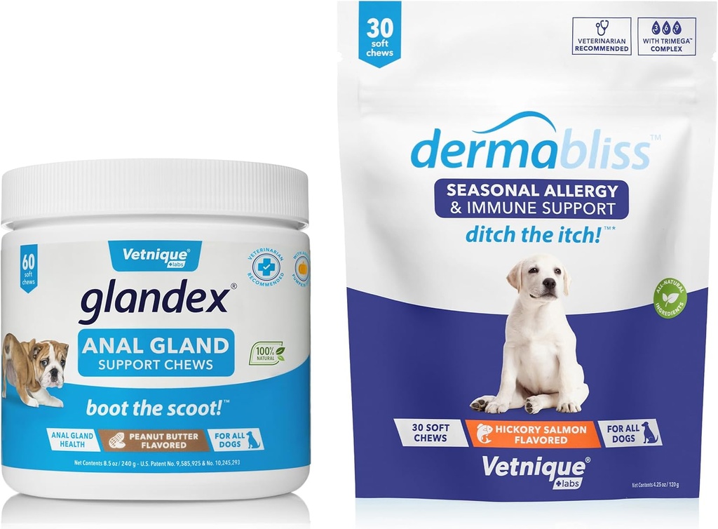 Lab Vetnique Dermabliss... Mengunyah Allergy 30 Ct dan Glandex Anal Gland Dukungan...