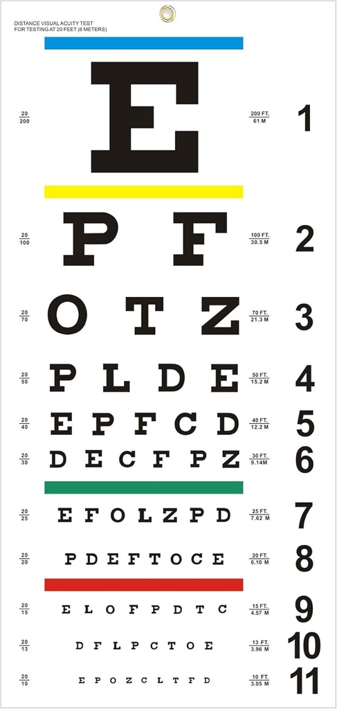 Bagan Eye, Upgraded Snellen Eye Chart for Eye Exams 20 Feet, 22x11 Inches Plastic Low Vision Eye Charts Wall Chart dengan Metal Eyelets for Kids Gifts Wall Decoration (20 Feet Test Distance)