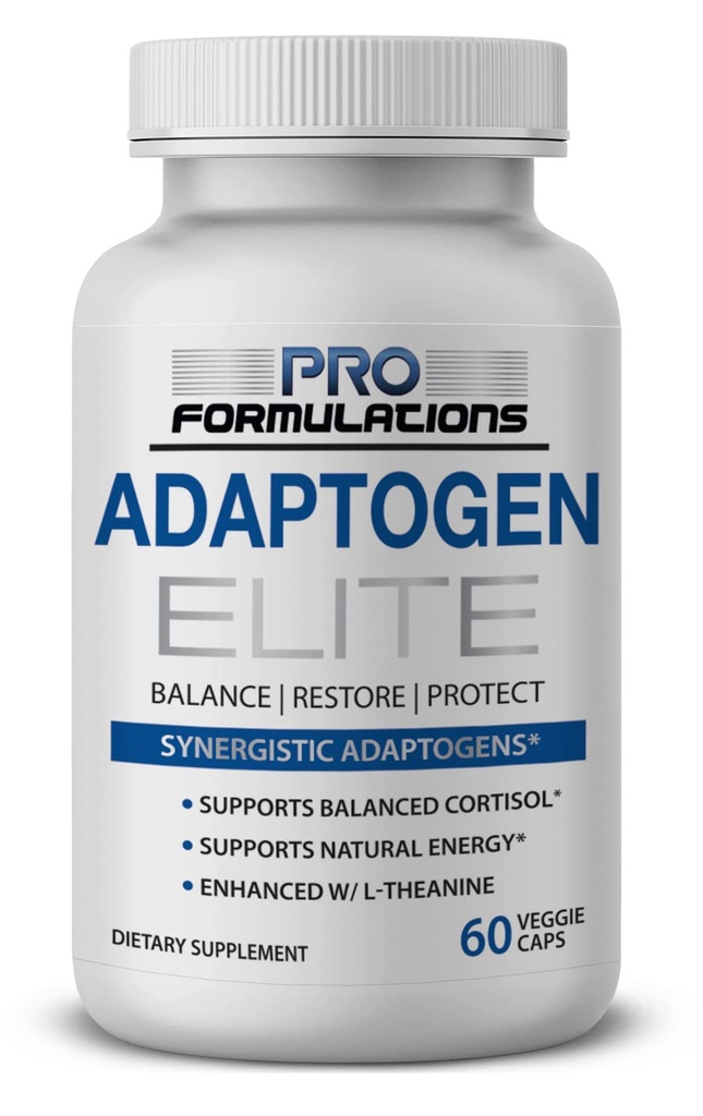 Pro Formulations MD Adaptogen Elite - Synergistic Blend - 60 vcaps - Balances Cortisol & Natural Energy - Enhanced with Rhodiola, Ashwagandha, Astragalus, Schisandra, Eleuthero, L- Theanine