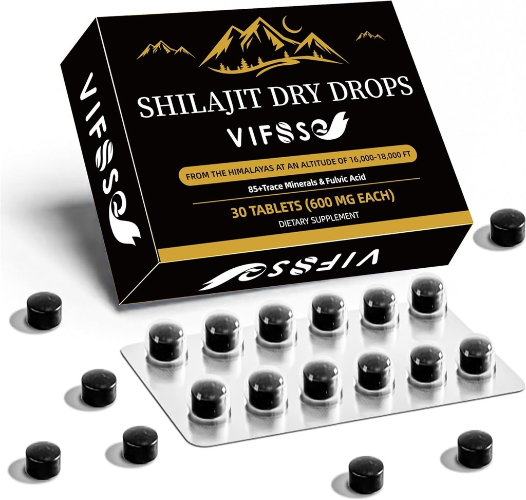 Shilajit Dry Drops, Shilajit Suplemen, 18000 Mg Organik Shilajit Potensi Maksimal, Energi Booster, Golden Grade Nature Shilajit untuk Dukungan Energi, 1 Pack of 30 Negara