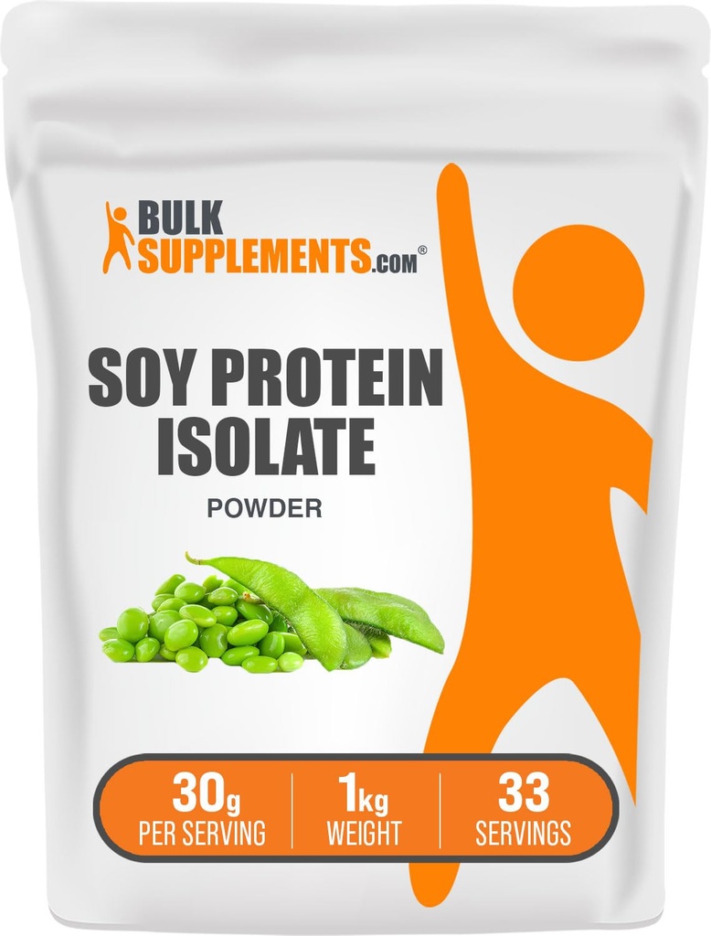 BulkSuplements.com Soy Protein Isolate Powder - Vegan Protein Powder, Unflashted - Pure & Gluten Free, 30g per Serving, 1kg (2.2 lbs) (Pack of 1)