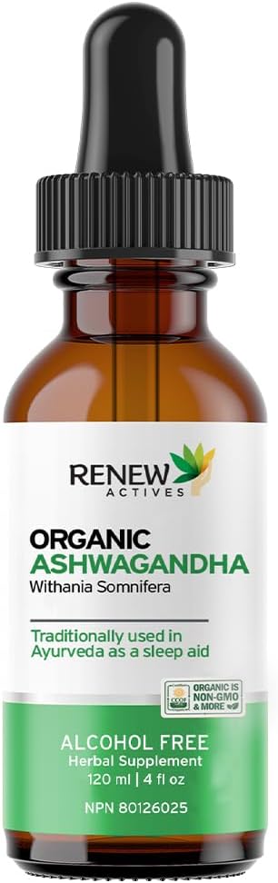 Renew Actives Organic Ashwagandha Liquid 220MG per 2 ml- Fastbing Formula untuk Fungsi Kognitive, Memory, Energy, Stress, Sleep & Immune Health & Mental Clarity - Dibuat di Kanada - 120 ml