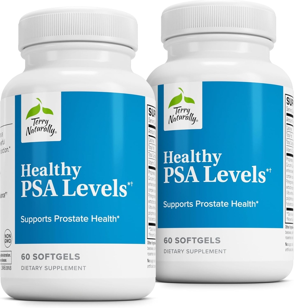 Terry Pastial Healthy PSA Levels - Tambahan Dietary for Healthy Prostate & Hormone Balance - Herbal Supleman dengan Curcumin, Turmeric Escience Oil & Grape Extract - 60 Softgels