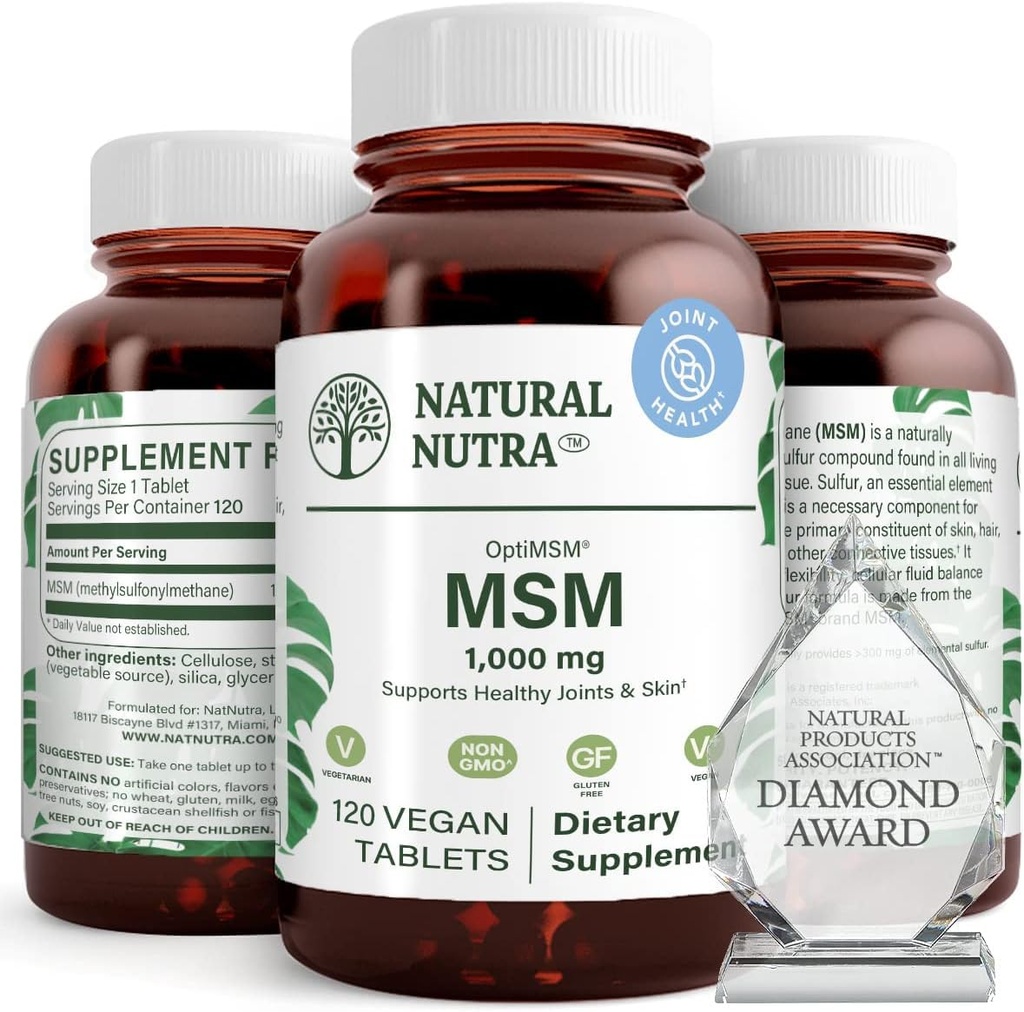 Natural Nutra OptiMM, Suplemen MSM dengan Sulfur, Mencegah Peninjauan Rambut, Meningkatkan Fleksibilitas Gabungan dan Kesehatan Tulang, Kesehatan Tulang, Membantu Mendukung Keseimbangan Fluid, 1000 mg, (120) Bible Vegan