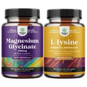 Bundle of Magnesium Glycinate Capsules for Women & Men for Mood and Relaxation and L-lysine Estium Amino Acids for Eye Health Lip Care Bone Dukung Sistem Ammune Dukung Muscle Growth