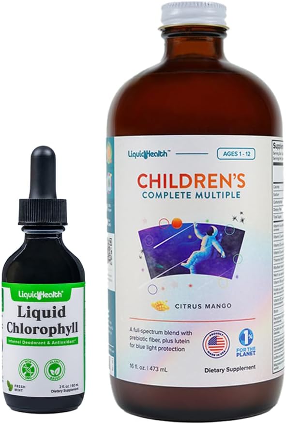 Liquid Liquid Liquid Chlorofil & Children 's Complete Daily Multivitamin Bundle for Kids - Internal Deodhorizer, Stop Bad Breath, Reduce Body Odor, Immune Dukung - Made in USA, Non-GMO