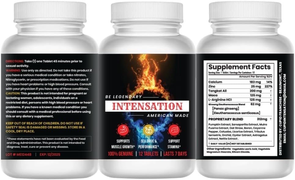 INTENSASI - Suplemen Pria - Seluruh Dukungan Stamina Natural - Last Longer - Peringkat Ukuran, Kekuatan & Stamina - Meningkatkan Tingkat Energi - Optimasi Vitalitas - 12 Tablet