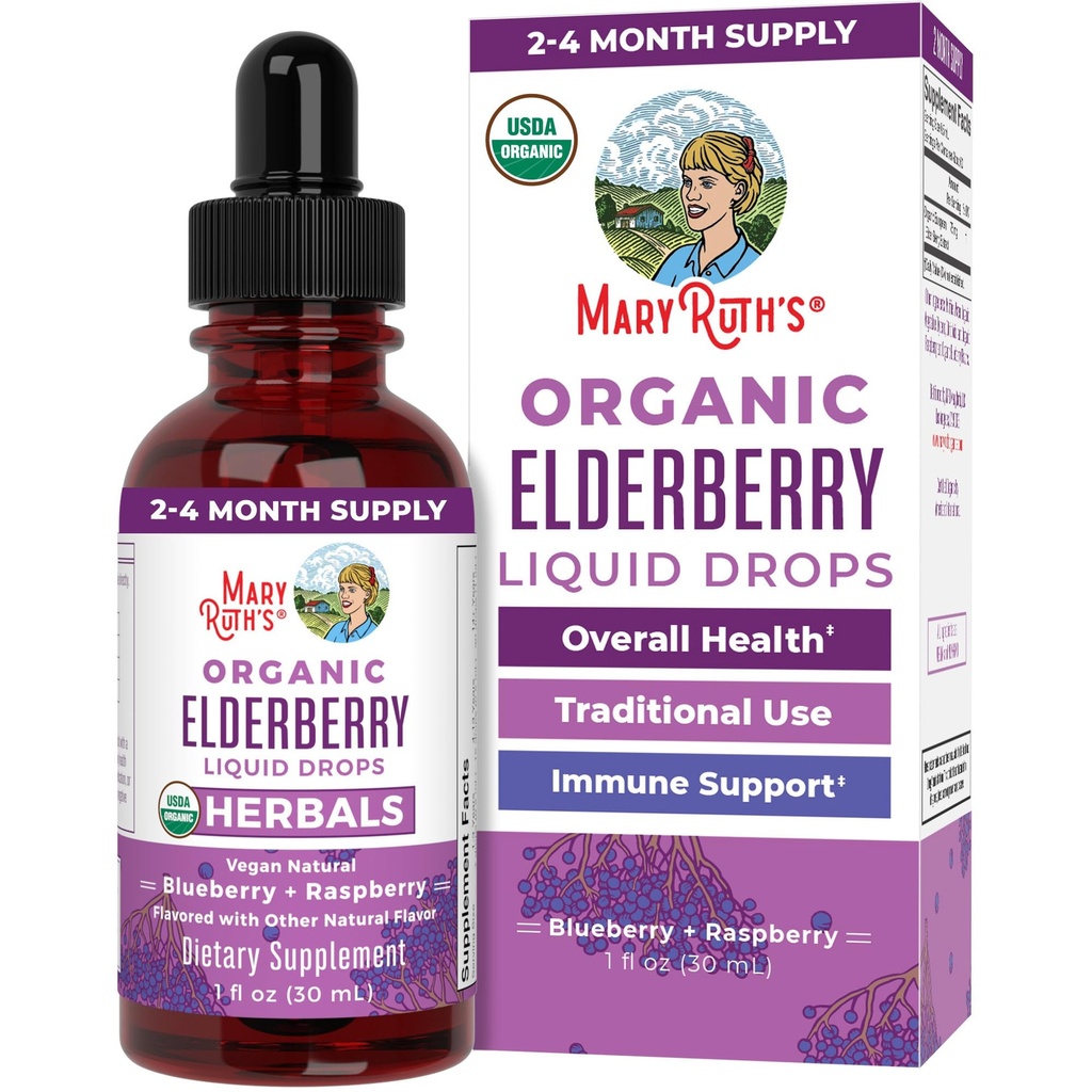 MaryRuth Organics Elderberry Syrup 124; USDA Organik 124; Sugar Free Ammune Suplemen untuk Orang dewasa & Anak-anak, Ages 1 12.4; Vegan, Non- GMO, Nhimune Boosters, Bersihkan Proyek Label Diverifikasi 124; 1 Fl Oz