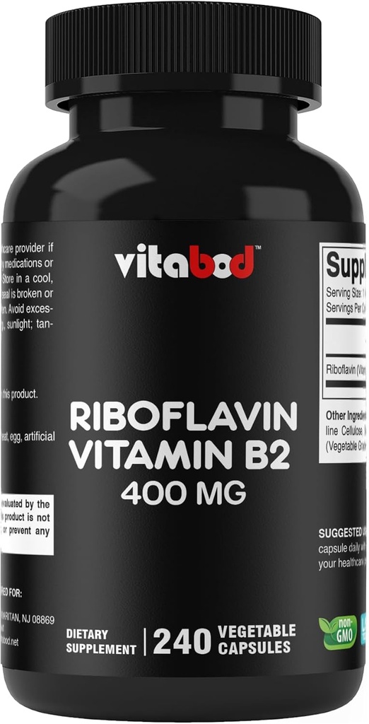Vitamin B2 (Riboflavin) 400 mg 240 Kapsul Vegetarian - Dukung Produksi Energi Sel Darah Merah