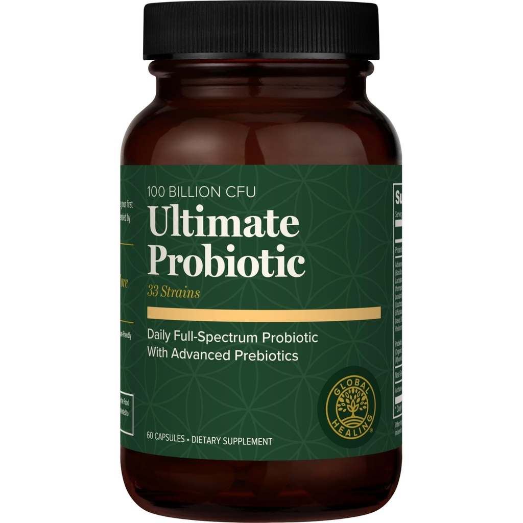 Global Healing Ultimate Probiotic Blend Supplement with Pregities and Progories for Digetical Health, Digetical Tract, & Imune System, Gut Health for Men & Women, 100 Milyar CFU (60 Capsules)