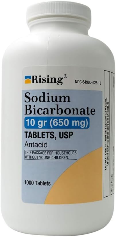 Rising Pharma - Sodium Bicarbonate 650mg - Antax Digunakan untuk Intrable Acid, Heartburn, Sour Perut Upset - 1000 Tablet