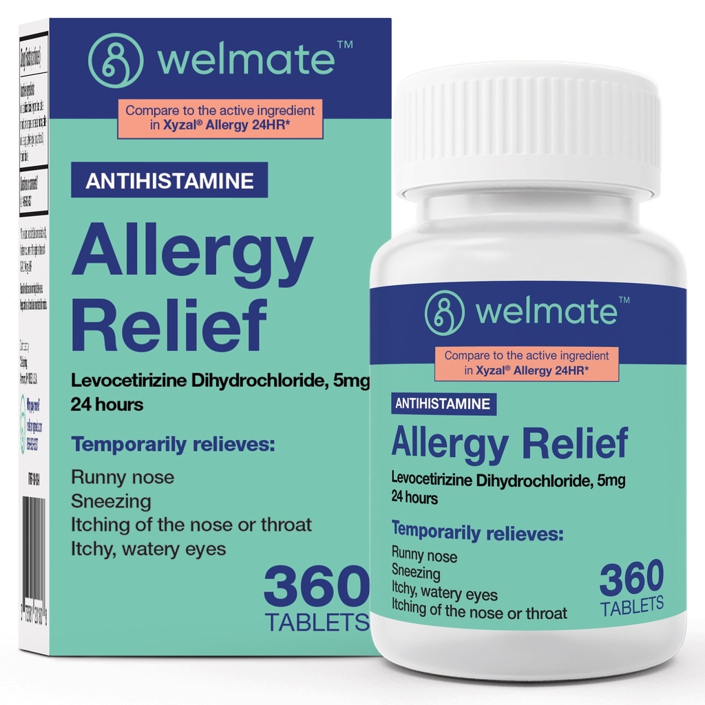 WELMATE - Levocetirizine Dihydrochloride 5mg (360) - Non Drowsy Allergy Medicine - 24 Hours - Antihistamin - Generik Allergy Pills - Over- The- Counter Medication