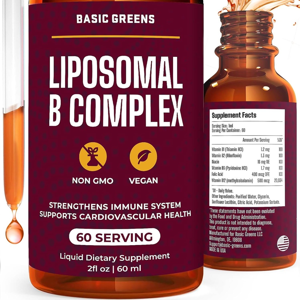 Lipomal B Vitamin Kompleks Liquid - Larangan Tinggi untuk Energi, Otak & Skin Kesehatan, Rambut & Nails, Lanjutan Pengiriman Lipomal, Vegan, Non- GMO, 2 Fl Oz