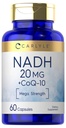 Carlyle NADH CoQ10 Tambahan 124; 20mg 124; 60 Capsules 12.4; Mega Kekuatan 124; Non-GMO, Gluten Bebas