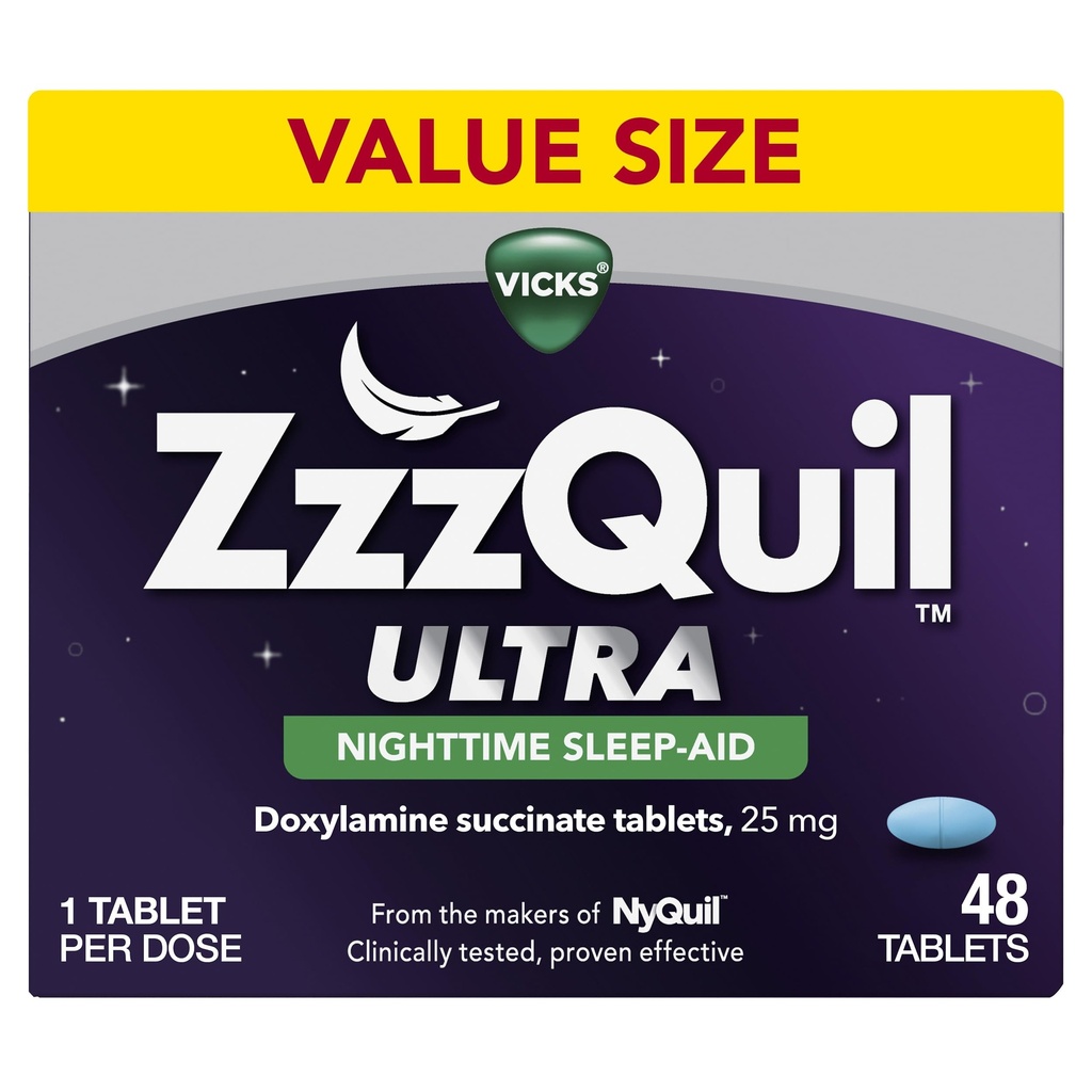 ZzzQuil ULTRA, Sleep Aid, Doxylamine Succinate 25mg, Sleep Aids for Dewats, Nighttime Sleep Aid, 48 Tablet