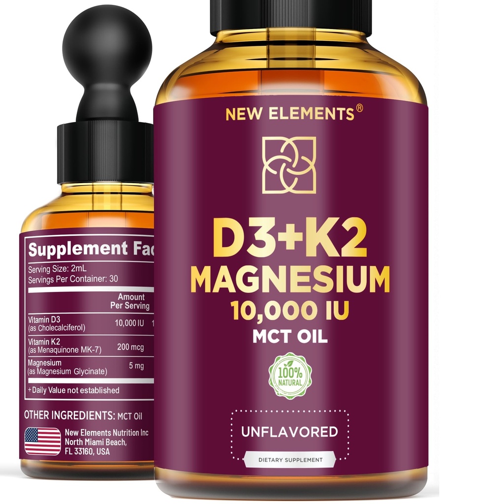 Liquid Vitamin D3 dengan K2 & Magnesium Glycinate 124; Vitamin D Drops 10,000 IU 124; Vitamin K2 200mcg MK7 124; Vitamin D3 + K2 Suplemen untuk Pria & Women & Women & Women 144;