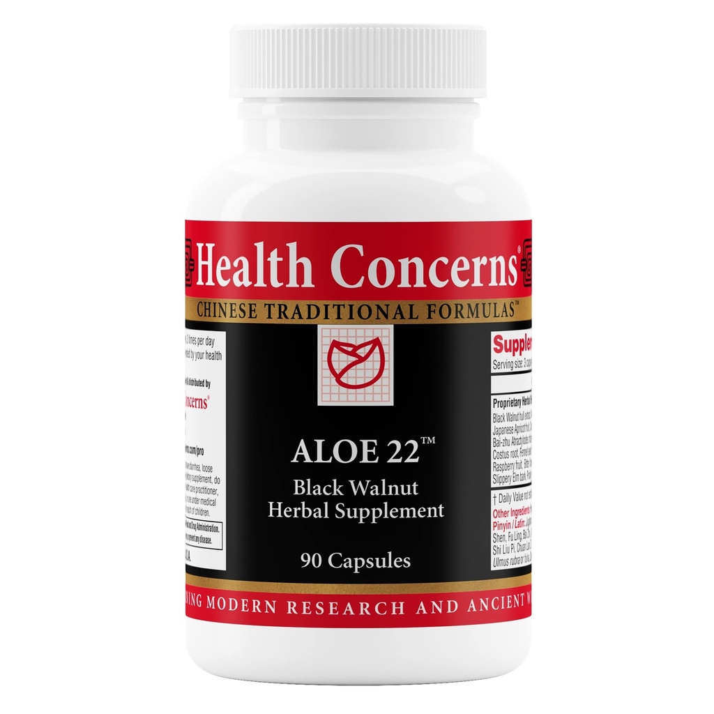 Kesehatan Konser Aloe 22 - Dukungan Digebal & Intestinal Cleanse - Sembelit, Bloating & Parasite Detox Suplement - Black Walnut, Ginger, Myrobala & Aloe Vera Herbal Formula - 90 Capsules