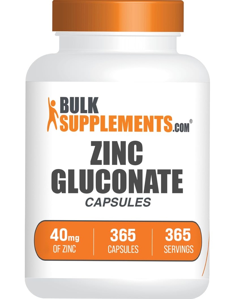 BulkSuplements.com Zinc Gluconate Capsules - Zinc Suplemen, untuk Dukungan Imune - Gluten Bebas, 1 Capsule per Serving, 365 Count (Paket 1)