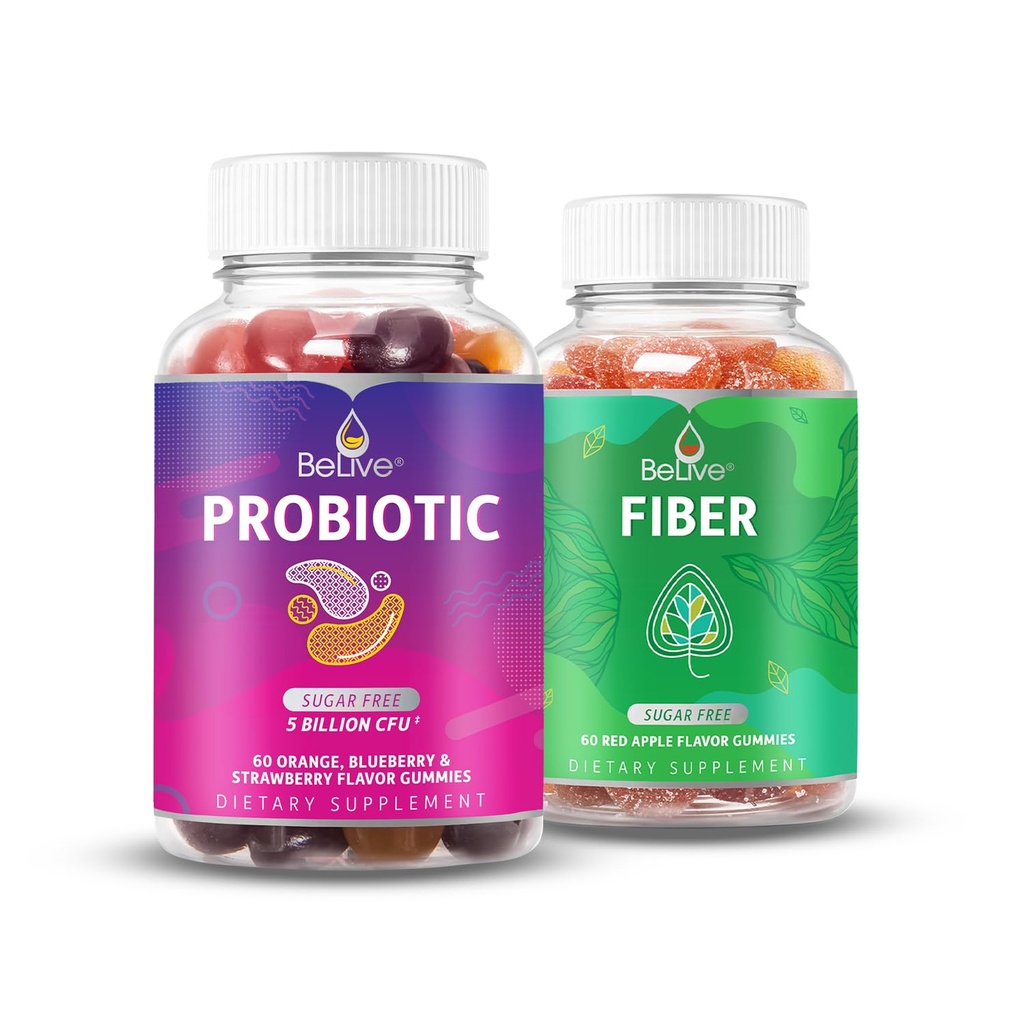 BeLive Digetical Bundle Probiotic and Fiber Gummies for Digetical and Gut Health, Sugar Free, Vegan