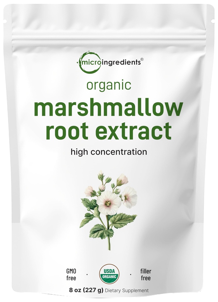 Micro Ingregents Organic Marshmallow Root Powder, 8 Ounce, Pengisian Bebas dan Tradisional Digunakan, Support Digetical Gastrointestinal Kesehatan, Non-Irradiated dan No GMO, Vegan Friendly