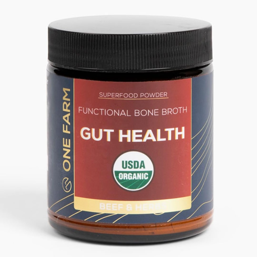 One Farm Superfood Powder Gut Health, Organic Gut Soothing Blend and Prebiotic Bone-GMO, Pregories with Bone Broth, Turkey Tail Mushroom, Slippery Elm, and Marshmallow Root for GI Health