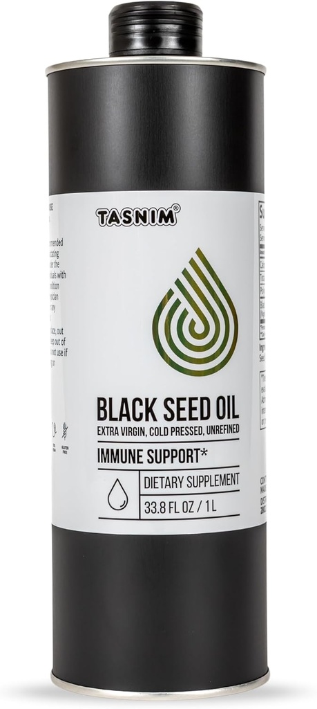 Tasnim Black Seed Oil (35.27 lf oz): 124; Cold Pressed for Ammune Support (21% Thymoquinone) 126; Skin & Hair