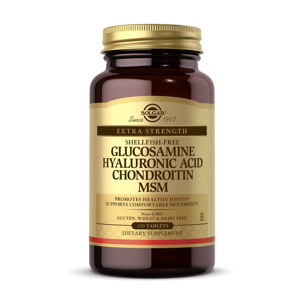 Solgar Glucosamin Hyaluronik Acid Chondroitin MSM, 120 Tablet - Support Healthy Joints - Supports Range of Motion & Flexibility - Ekstra Kekuatan, Shellfish Free - Non-GMO, Gluten Free - 40 Servings