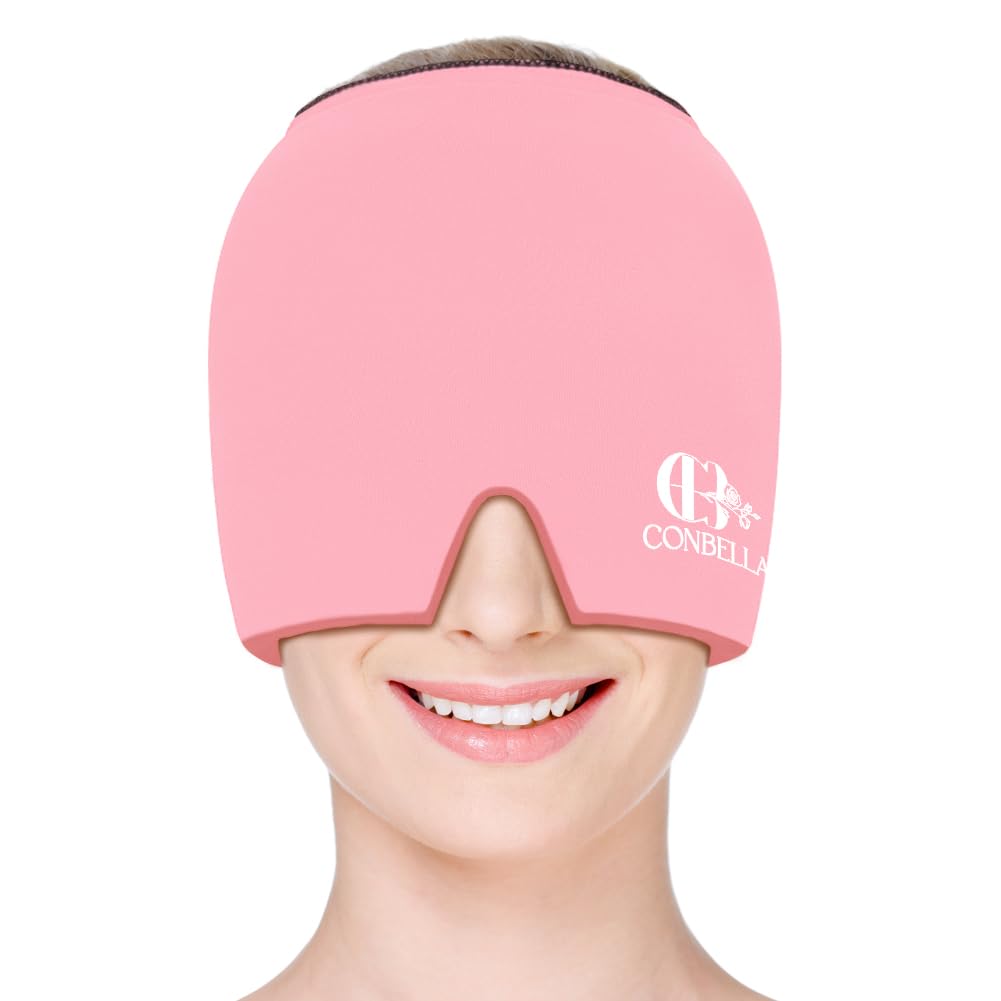 Migraine Relief Cap, Sooting Headache Ice Face Products, Hot and Cold Therapy, Migraine Headache Cap for Migraine, Sinus, Puffy Eyes, Tension, Stress and Hangover (Pink)