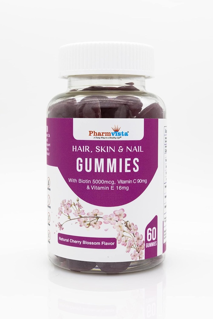 Rambut Skin & Nail Vitamin Gummies dengan Biotin Vitamin C dan E -Vegan Gluten Bebas & Non-GMO Ingrediens -60 Cacah