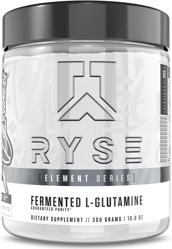 RYSE Element Series Fermentasi L-Glutamine Amino- Acid 124; Muskular & Cellular Recovery & Hydration 12.4; Gut, Intestinal, & Imune Kesehatan 124; 60 Servis