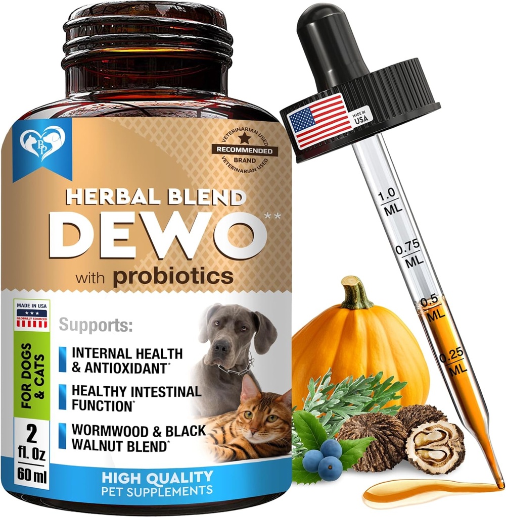Pertahanan Intestinal Alam untuk Anjing & Kucing - Herbal Cleanse dengan Wormwood, Black Walnut & Probiotic - Promotes Sehat Gut & Flora Keseimbangan - Advanced Broad Spectrum Formula - Dibuat di USA