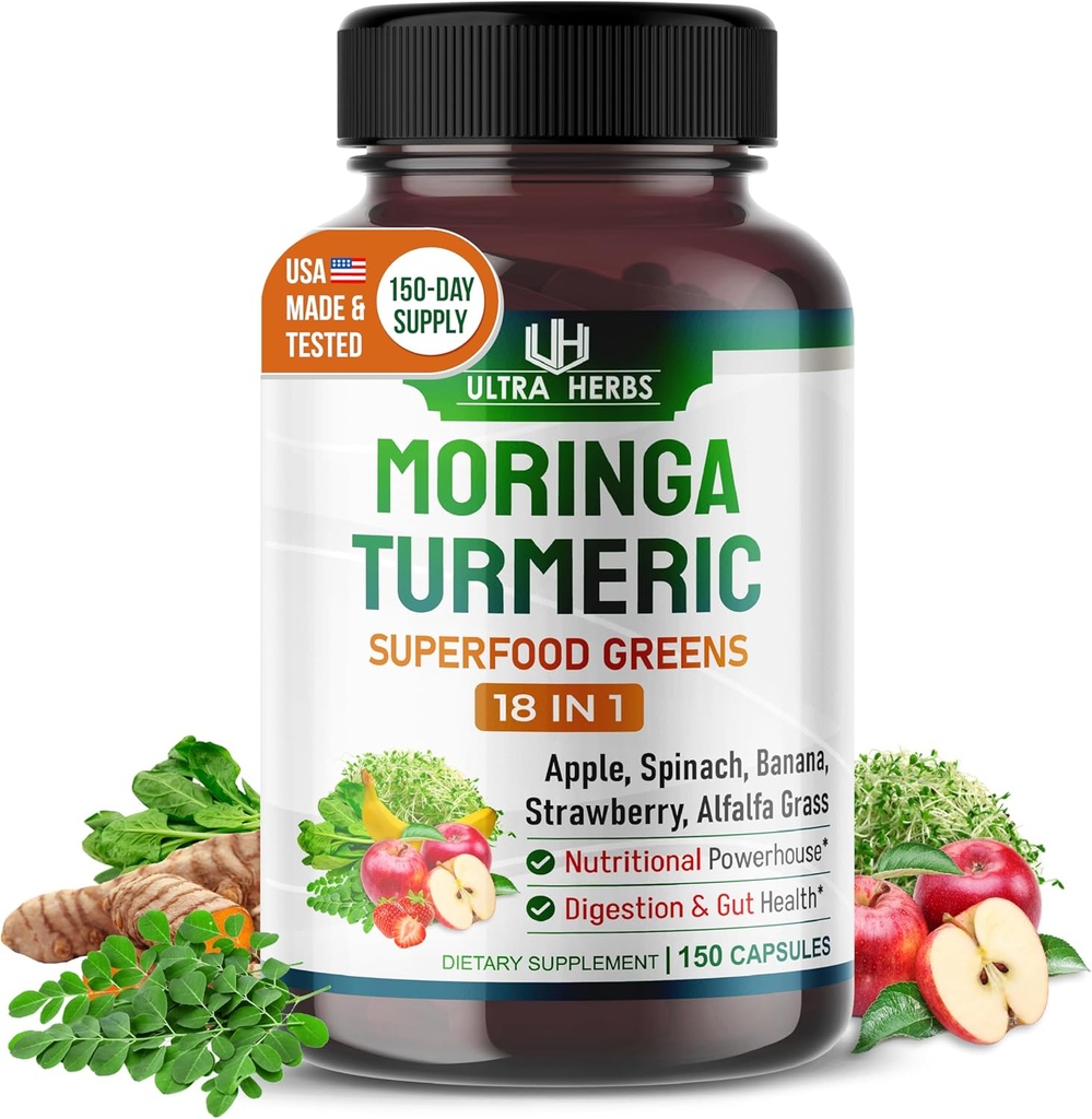 Superfood Greens 18 IN 1 - dengan Fruits & Vegetables & Herbs -Moringa, Alfalfa, Apple, Spinatch, Banana, Straberry- Boost Energy, Imunitas dan Kesehatan Gut (150 hari pasokan (pak 1))