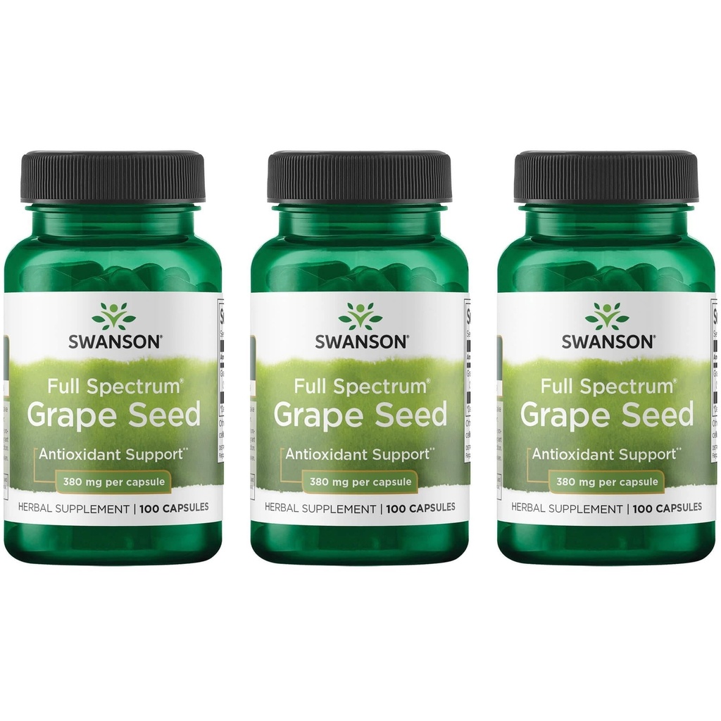 Swanson Grape Heart Antioksidant Free Radikal Healthy Blood Supsure Polyphenols OPCS Herbal Suplemen 380 mg 100 Capsules (3 Pack)