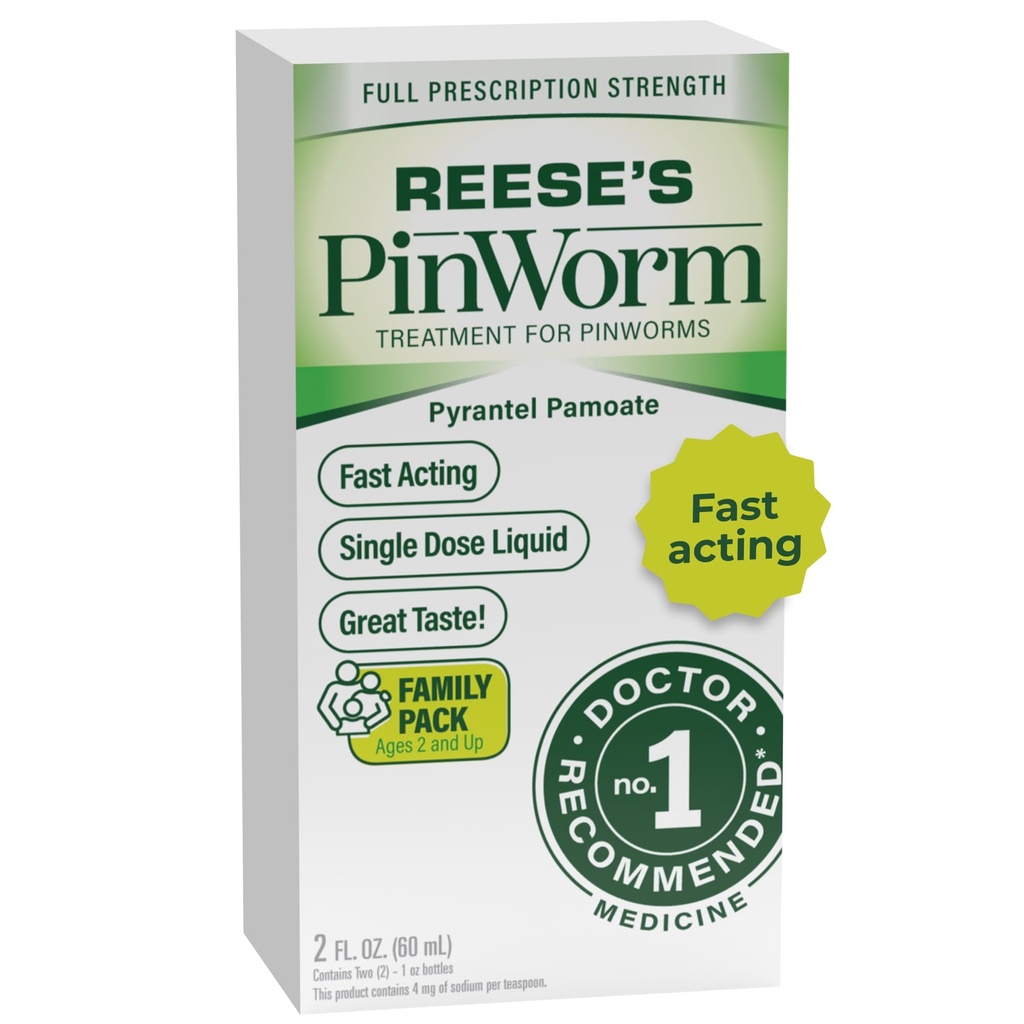 Liquid Obat PINWORM REESE untuk Keluarga Akhir, Prasasti Penuh, 2 Oz, # 1 Dokter Disarankan Single Dose Pyrantel Demoate untuk Anak-anak Umur 2 +, Banana Flavor