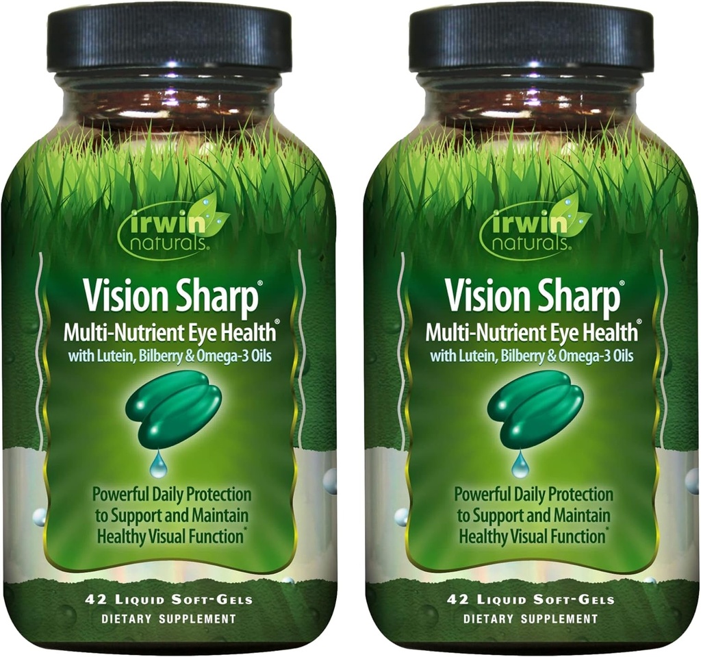Irwin Vision Sharp Multi- Nutrient Eye Health - 42 Liquid Soft- Gels, Paket 2 - dengan Lutein, Bilberry & Omega - 3s - 42 Total Servis