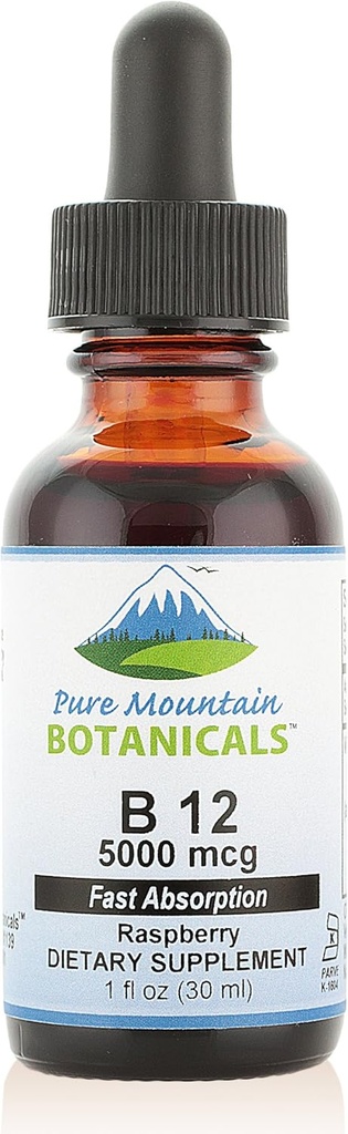 Murni Gunung Botanicals B12 Vitamin 5000 mcg - Kosher B12 Drops di 1oz Bottle dengan Natural Berry Flavor