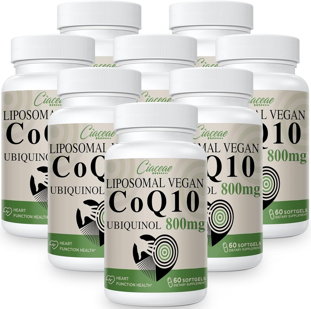 Lipomal CoQ10 800mg Ubiquinol Softgel, Max Absorpsi Ubiquinol Koenzim Q10, Ubiquinol CoQ10 Suptgart untuk Antioksidant, Fungsi Jantung & Energi Produksi, Murni CoQ10 800mg, 480 Vegan Softgeels
